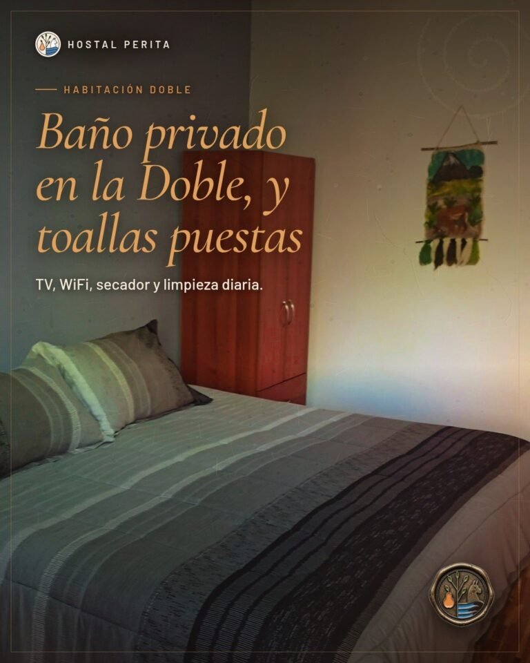 Dormir de a dos en la Doble, con baño privado, TV, toallas, sábanas, WiFi, secador y limpieza diaria.